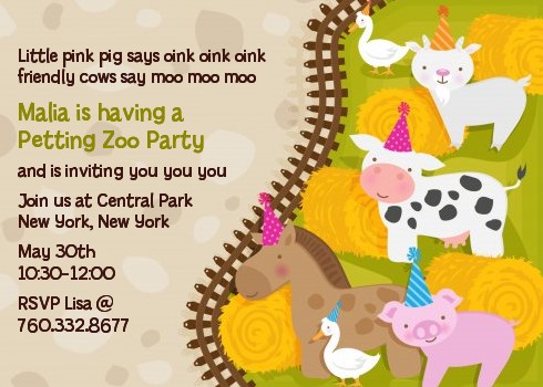 Petting Zoo Themed Birthday Party Invitations