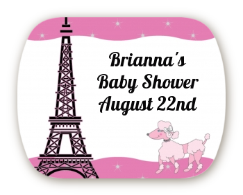 Pink Poodle in Paris - Personalized Baby Shower Rounded Corner Stickers