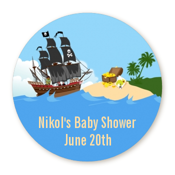  Pirate Ship - Round Personalized Baby Shower Sticker Labels 