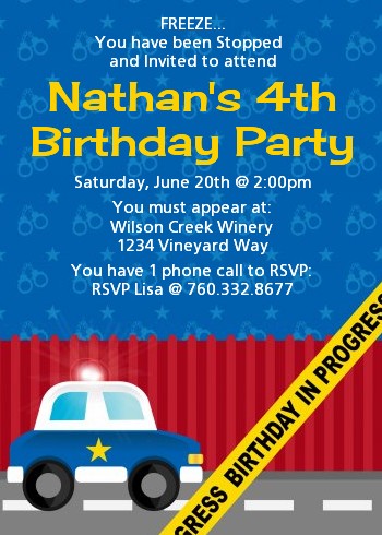 Karate Birthday Party Supplies on Police Car   Birthday Party Invitations