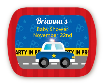 Police Car - Personalized Baby Shower Rounded Corner Stickers