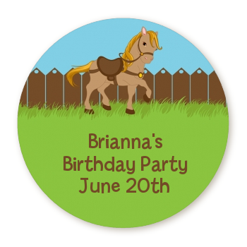  Pony Brown - Round Personalized Birthday Party Sticker Labels 