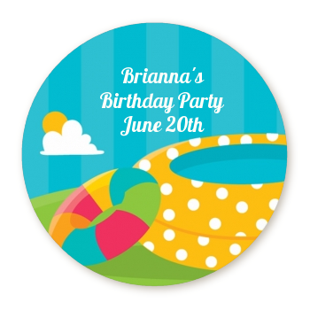  Pool Party - Round Personalized Birthday Party Sticker Labels 