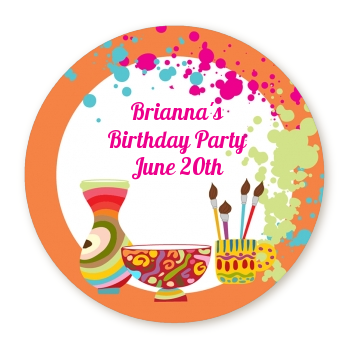  Pottery Painting - Round Personalized Birthday Party Sticker Labels 