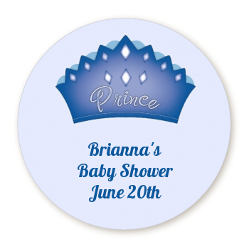  Prince Crown - Round Personalized Baby Shower Sticker Labels 