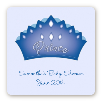 Prince Crown - Square Personalized Baby Shower Sticker Labels