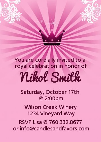 Princess Royal Crown - Birthday Party Invitations