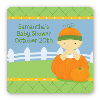Pumpkin Baby Asian - Square Personalized Baby Shower Sticker Labels