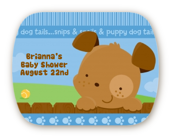 Puppy Dog Tails Boy - Personalized Baby Shower Rounded Corner Stickers