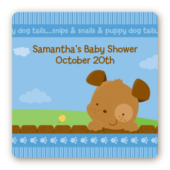 Puppy Dog Tails Boy - Square Personalized Baby Shower Sticker Labels