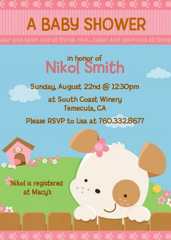 Puppy Dog Tails Girl - Baby Shower Invitations