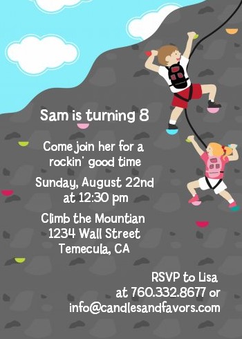 Rock Climbing - Birthday Party Invitations
