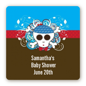 Rock Star Baby Boy Skull - Square Personalized Baby Shower Sticker Labels