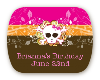 Rock Star Girl Skull - Personalized Birthday Party Rounded Corner Stickers