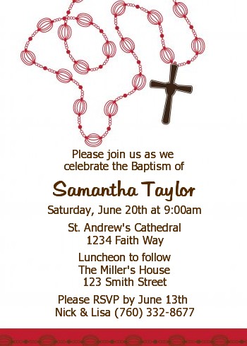 Rosary Beads Maroon - Baptism / Christening Invitations