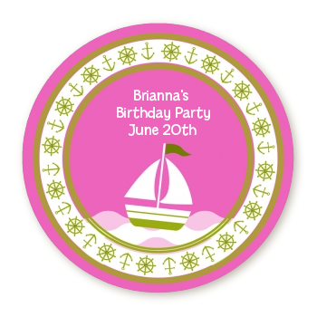  Sailboat Pink - Round Personalized Birthday Party Sticker Labels 