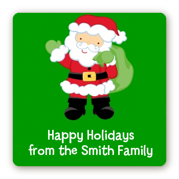 Santa's Green Bag - Square Personalized Christmas Sticker Labels