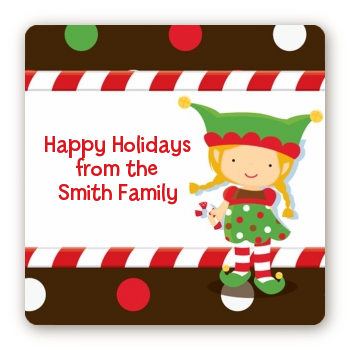 Santa's Little Elfie - Square Personalized Christmas Sticker Labels