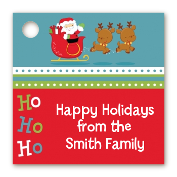 Santa And His Reindeer - Personalized Christmas Card Stock Favor Tags