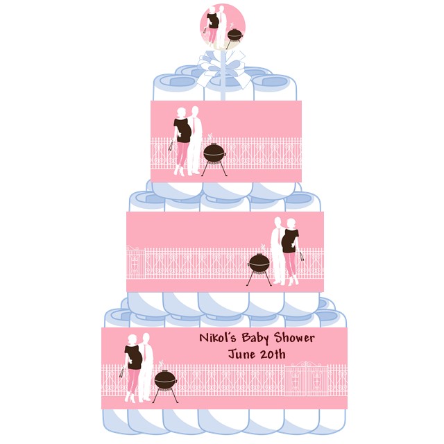 tier Silhouette Couple BBQ Girl Baby Shower Diaper Cake