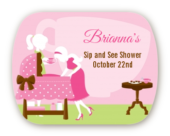 Sip and See It's a Girl - Personalized Baby Shower Rounded Corner Stickers