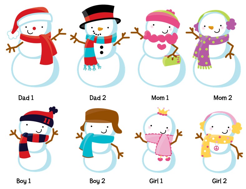  Snowman Family with Snowflakes - Personalized Christmas Wall Art 