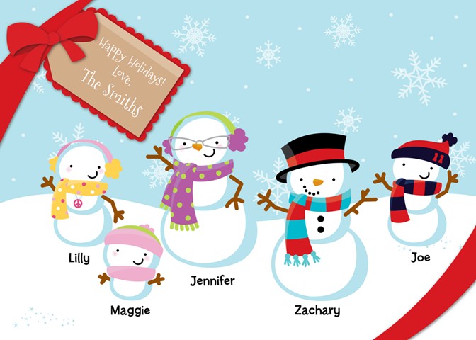  Snowman Family with Snowflakes - Christmas Invitations 