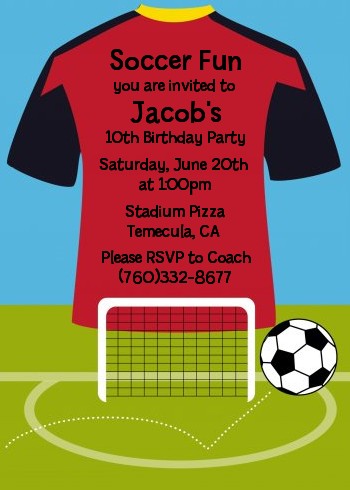 Soccer Jersey Red and Black - Birthday Party Invitations
