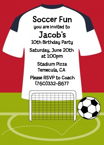 Soccer Jersey White, Red and Black - Birthday Party Invitations