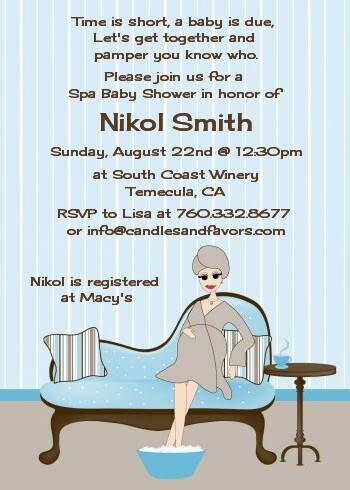 Spa Mom Blue - Baby Shower Invitations