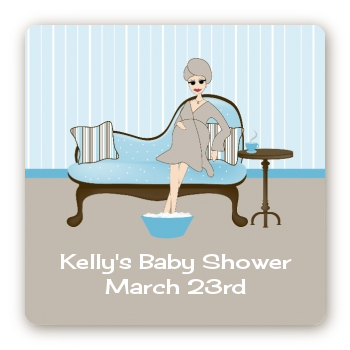 Spa Mom Blue - Square Personalized Baby Shower Sticker Labels