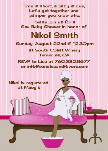 Spa Mom Pink African American - Baby Shower Invitations