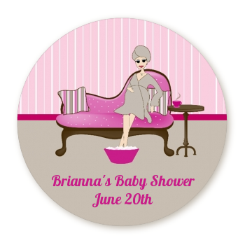  Spa Mom Pink - Round Personalized Baby Shower Sticker Labels 