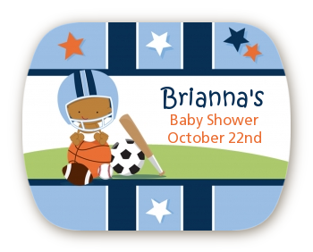 Sports Baby African American - Personalized Baby Shower Rounded Corner Stickers