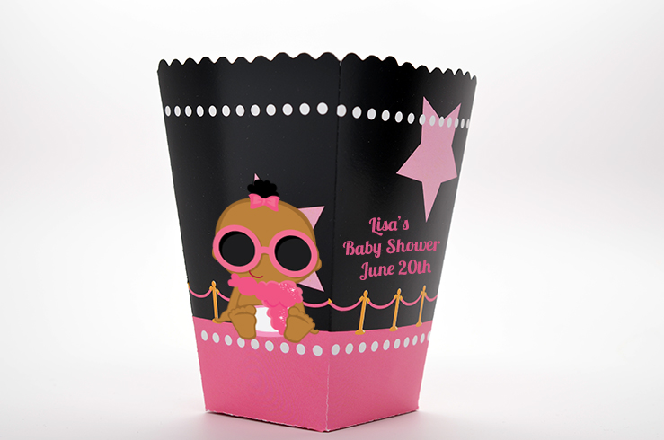  A Star Is Born Hollywood Black|Pink - Personalized Baby Shower Popcorn Boxes Indian Girl