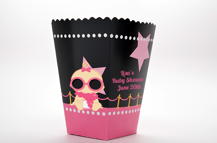  A Star Is Born Hollywood Black|Pink - Personalized Baby Shower Popcorn Boxes Indian Girl