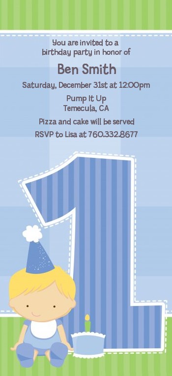  1st Birthday Boy - Birthday Party Tall Invitations 