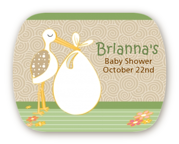 Stork Neutral - Personalized Baby Shower Rounded Corner Stickers