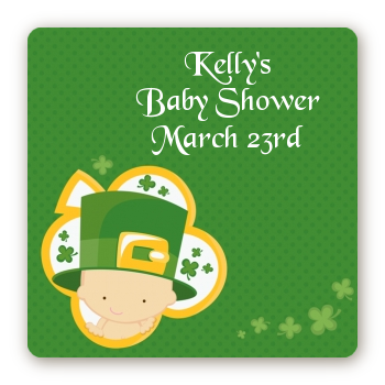 St. Patrick's Baby Shamrock - Square Personalized Baby Shower Sticker Labels
