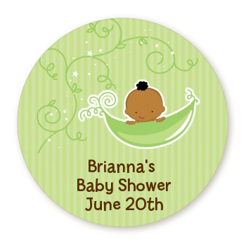  Sweet Pea African American Boy - Round Personalized Baby Shower Sticker Labels 