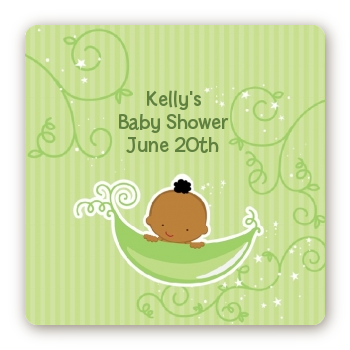 Sweet Pea African American Boy - Square Personalized Baby Shower Sticker Labels