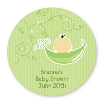  Sweet Pea Asian Boy - Round Personalized Baby Shower Sticker Labels 