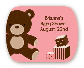 Teddy Bear Pink - Personalized Baby Shower Rounded Corner Stickers