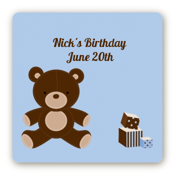  Teddy Bear - Square Personalized Birthday Party Sticker Labels Neutral