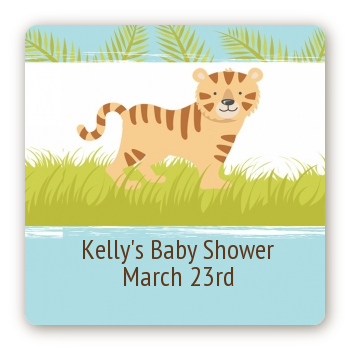 Tiger - Square Personalized Baby Shower Sticker Labels