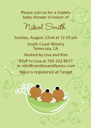  Triplets Three Peas in a Pod African American - Baby Shower Invitations Triplet Boys