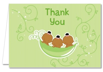  Triplets Three Peas in a Pod African American - Baby Shower Thank You Cards 2 Boys 1 Girl