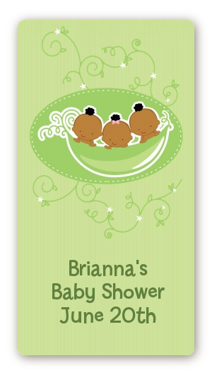  Triplets Three Peas in a Pod African American - Custom Rectangle Baby Shower Sticker/Labels Triplet Boys