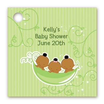  Triplets Three Peas in a Pod African American - Personalized Baby Shower Card Stock Favor Tags Three Boys