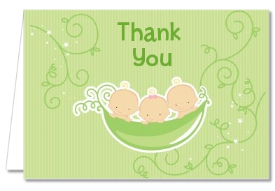  Triplets Three Peas in a Pod Caucasian - Baby Shower Thank You Cards 3 Girls